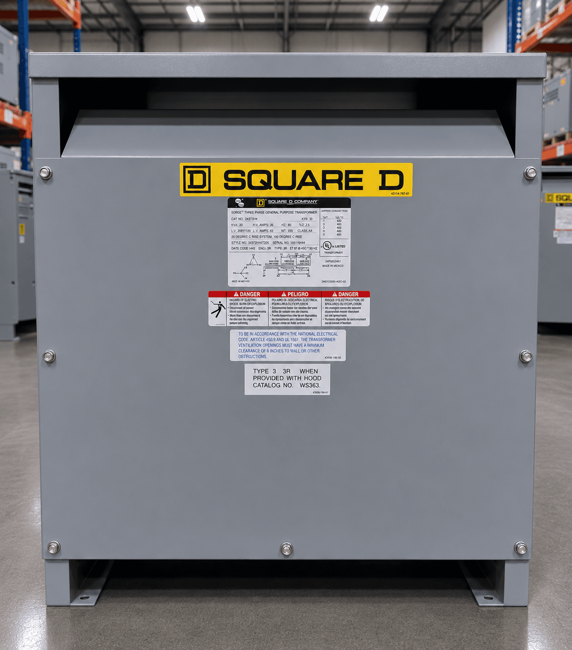 Square D 112.5 kVA Dry-Type Transformer — 480V to 208Y/120V, 3-Phase