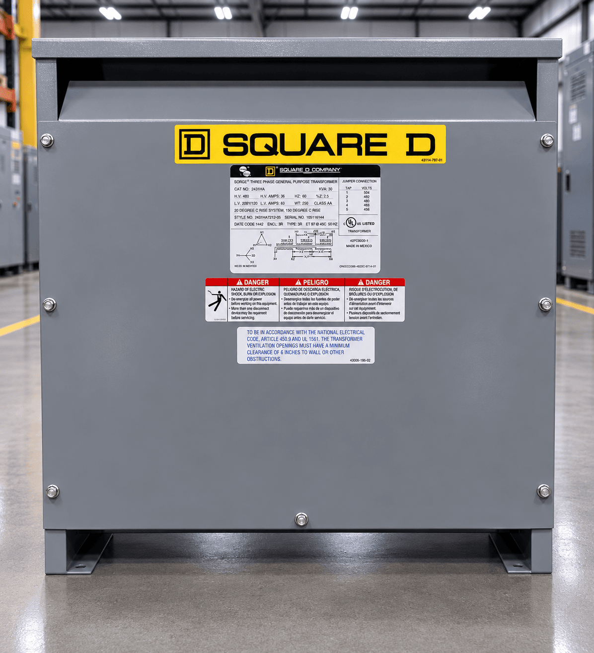 Square D 75 kVA Dry-Type Transformer — 480V to 208Y/120V, 3-Phase